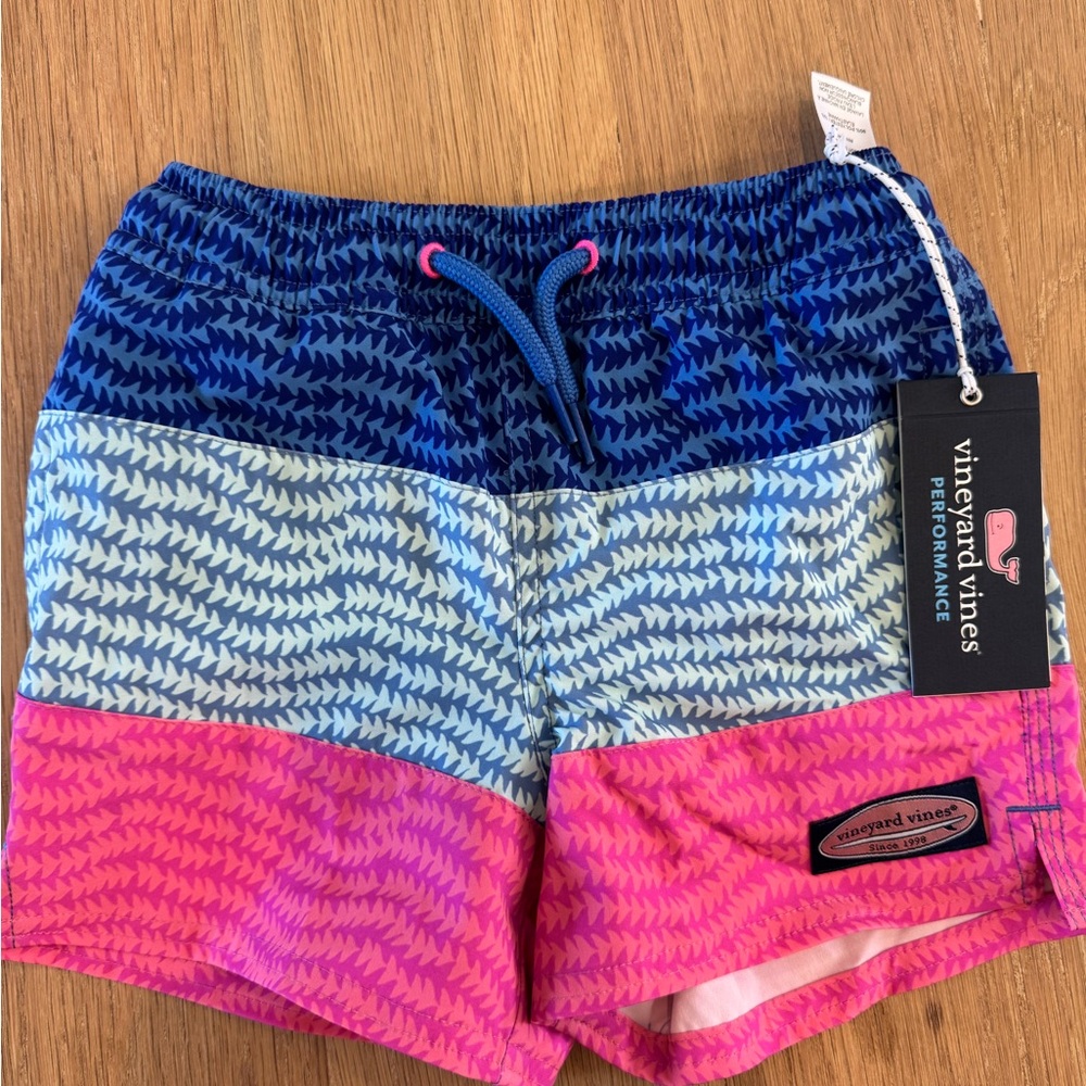 NWT Size 4T Vineyard Vines Blue Pink Chappy Swim Shorts Trunks